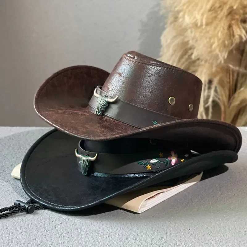 Bull head rivet decoration artificial leather western cowboy hat artificial leather retro mens jazz Dr hat mens cowboy hat W241225