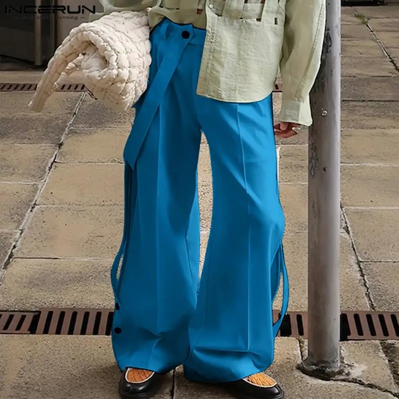INCERUN 2024 American Style Trousers Fashion Men Deconstruction Solid Ribbon Pants Casual Streetwear Male Pantalons S-5XL 241224