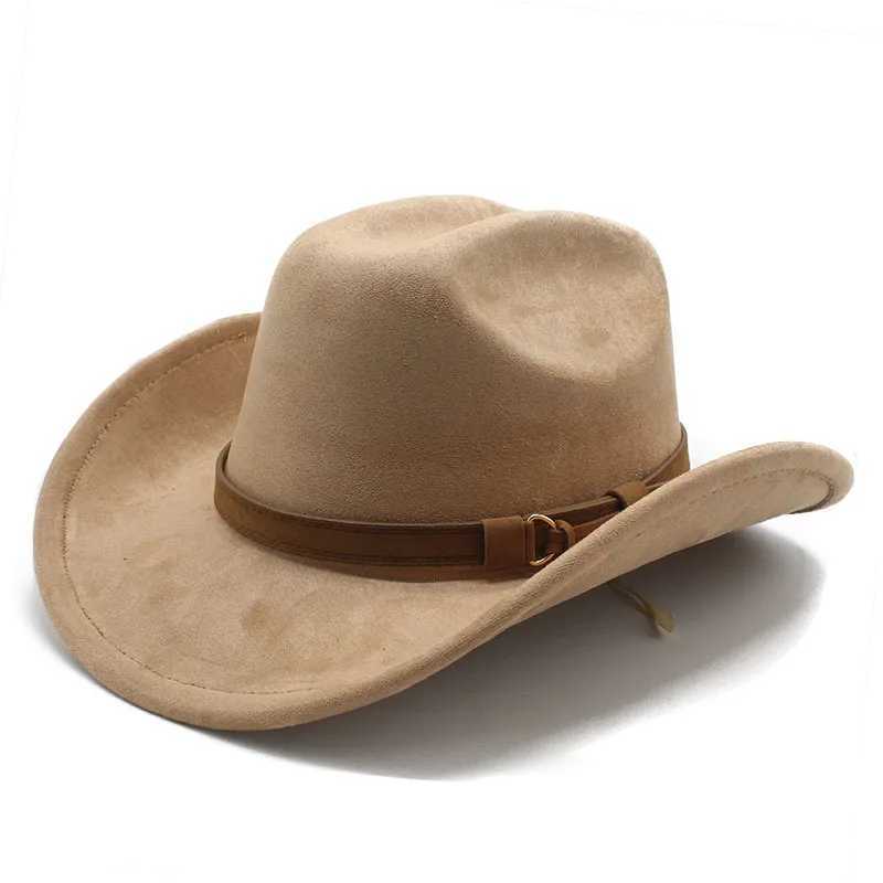 Mens Western Cowboy Hat Four Seasons Cowboy Style Cotton Polyester Blended Width Brim Adjustable 57-58cm Suitable for Classic Flat Top W241225