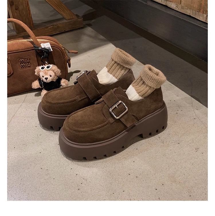 f2cb7 square belt toe buckle oxford shoes woman high quality leather creepers atillas mujer new New desig platform flats women