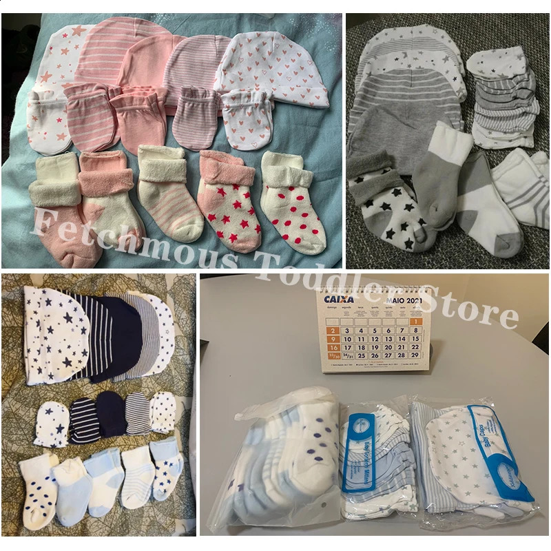 born HatGlovesSocks Set For Baby Boy Girl Cotton Fall Casual Pography Props Soft Headwear Infant Nightcap Winter Fashion 241225