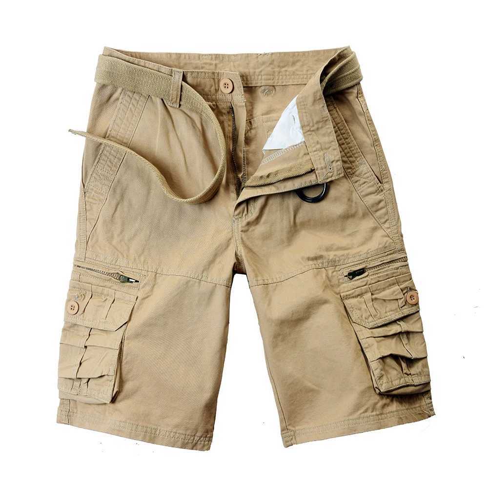 2024 Summer Mens Cotton Cargo Shorts Multi Pocket Casual Shorts Mens Hiking Loose Solid Running Shorts No Belt Plus Weight W241226