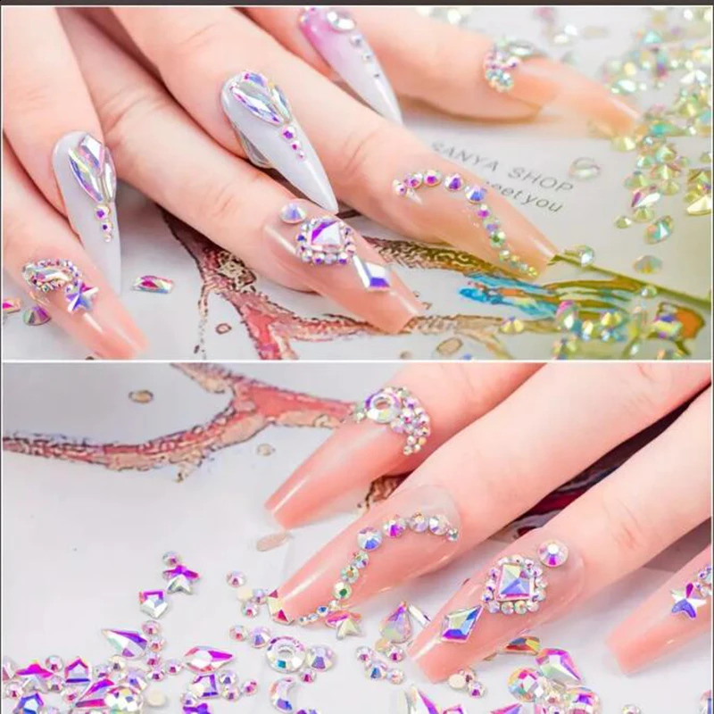 2800pcs Glass Crystal Diamond Flat Rhinestones Nail Art Decoration 21 Grid Box Nails Accessories Set With Crayon#Red#Champagne 241226