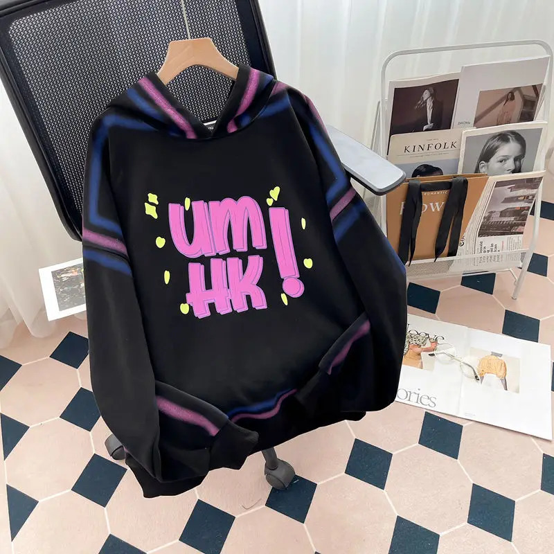 Oversized Top Women Hoodie Autumn Letter Print Korean Fashion Clothes Streetwear Long Sleeve Pullover 241223