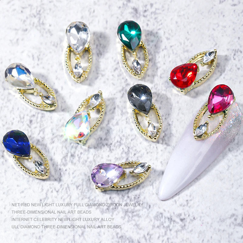 60pcs Nail Art Alloy 3D Charms Long Hollow Water-Drop s Nail Rhinestone Heart Charms Nail Accessories For DIY Jewelry Gems 241226