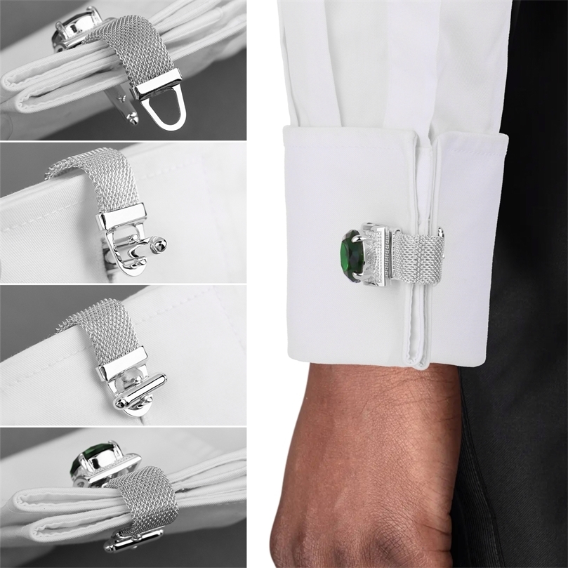 HAWSON Crystal Cufflinks for Men-French Shirt silver cuff links men wedding business gift 241225ww