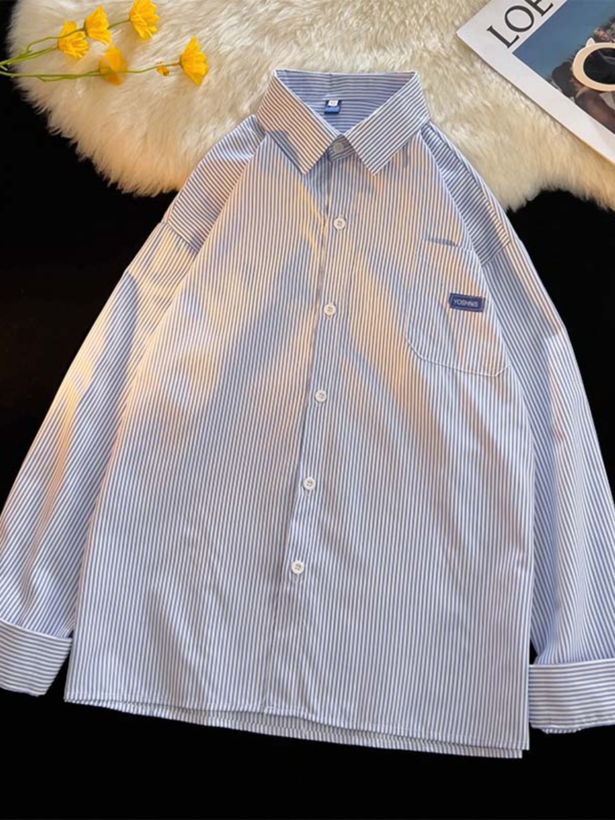 H120 Men's casual business long sleeve shirt cotton loose solid color loose
