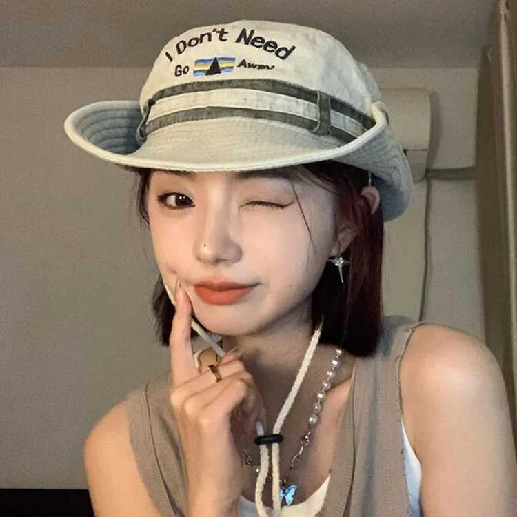 Womens Y2K bucket hat bandwidth striped hiking fishing UV protection wildlife park unisex Boonie W241225