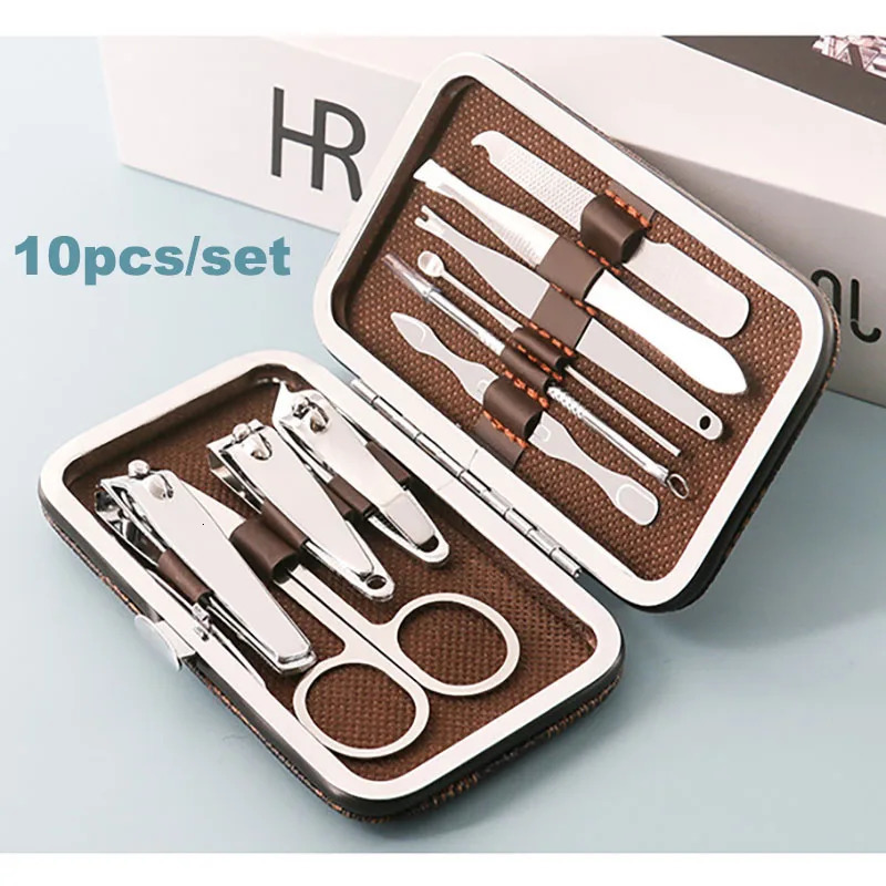 10pcs Nail Clipper Manicure Set Leather Box Stainless Steel Manicure Kit Home Nail Care Tools Portable kit Gift Nail Clipper Set 241225