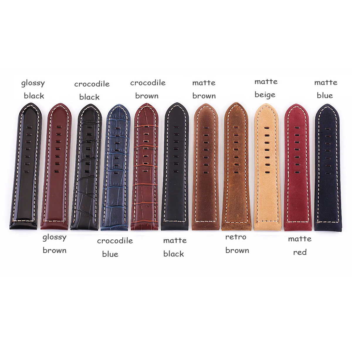 11Colors Glossy Matte Genuine Leather Watch Band 20mm 22mm 24mm 26mm Replacement Watch Strap Cowhide Leather Wristband 241225