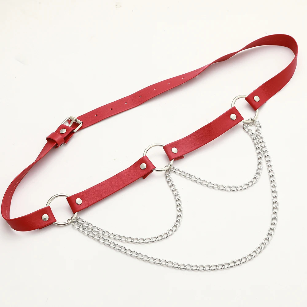 Pink Faux Leather Waist Belt for women Sexy Punk Rock Fashion Belly Chain Body Jewelry Kawaii Accessories 241225