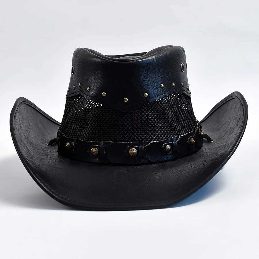 Leather Western Mens Cowboy Hat Wide Brim Gentleman Church Jazz C Cowboy Hat Sombrero Hombre W241225
