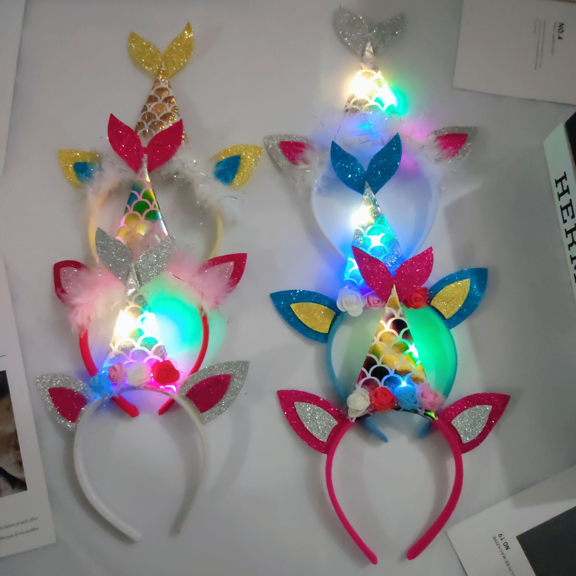 Hot selling mermaid headband glowing European and American children's party hair accessory princess mermaid headpiece