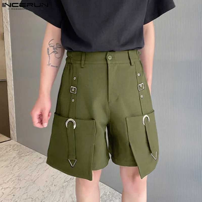 INCERUN 2024 Korean style shorts new mens metal buckle design casual shorts fashionable mens waist elastic solid shorts S-5XL W241226