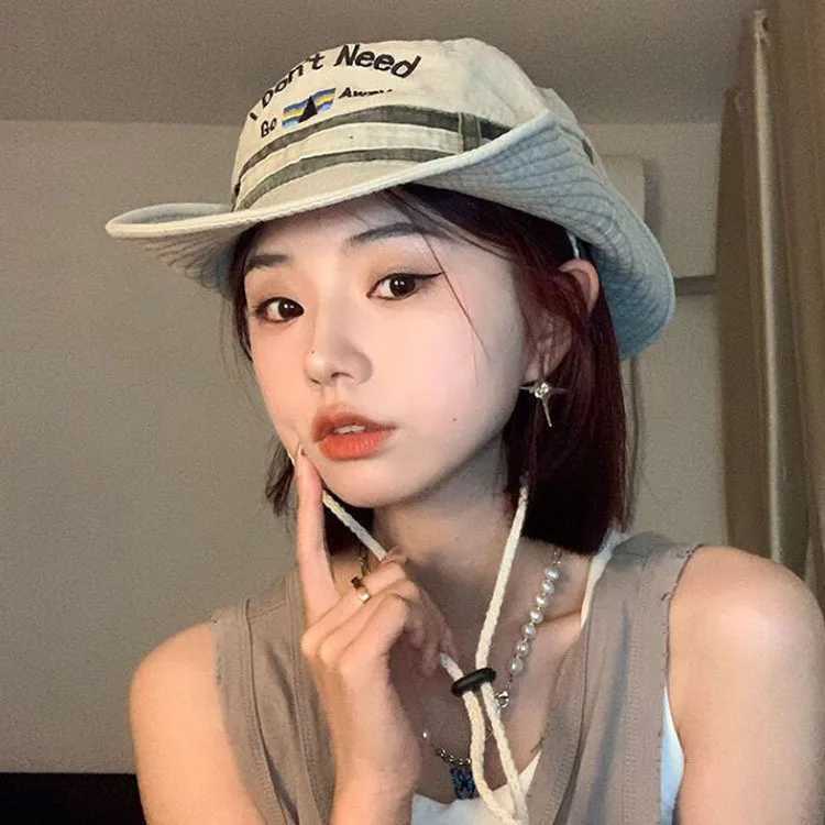 Womens Y2K bucket hat bandwidth striped hiking fishing UV protection wildlife park unisex Boonie W241225