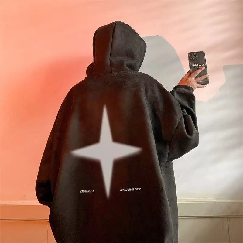 Buckskin sweatshirt men autumn and winter American style heavyweight retro high street tops trendy loose hooded pullover 241224