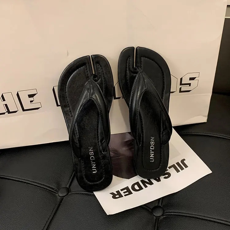 Slippers Women Summer Slides Female Shoes Rubber Flip Flops Low Soft Hawaiian Beach PU Hoof Heels Rome 241225