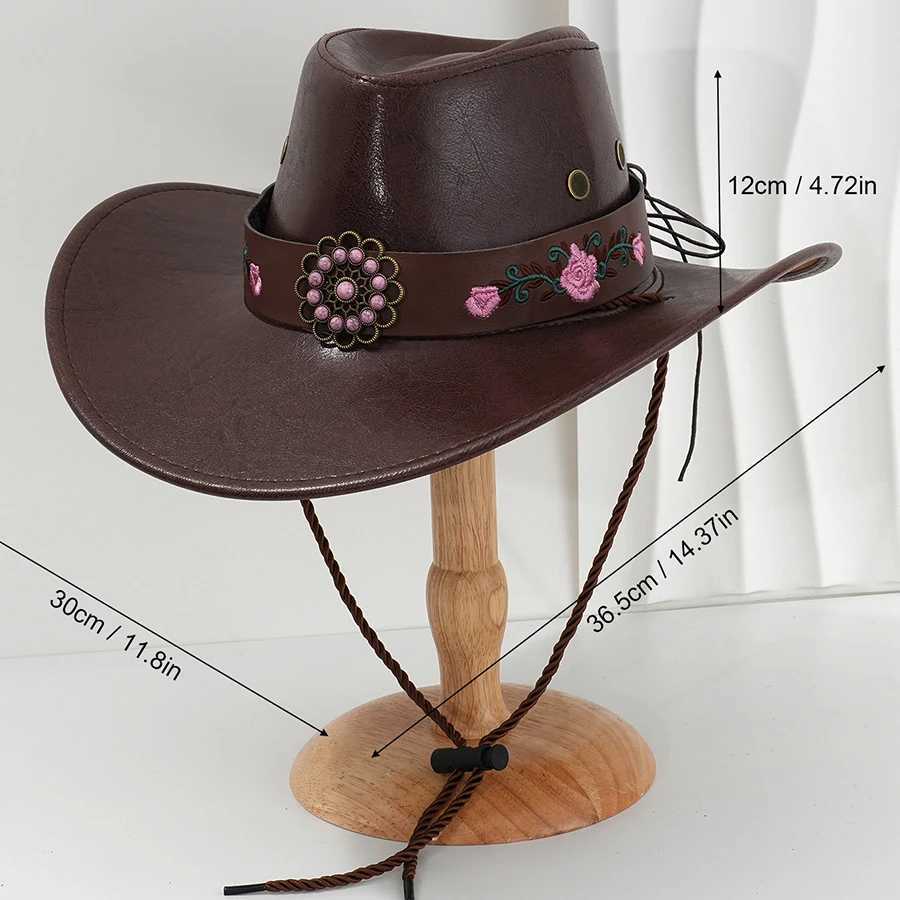 Artificial Leather Western Womens Cowboy Hat Retro Wide Brim Gentlemens Church Jazz C Cowboy Hat Sombrero Hombre W241225