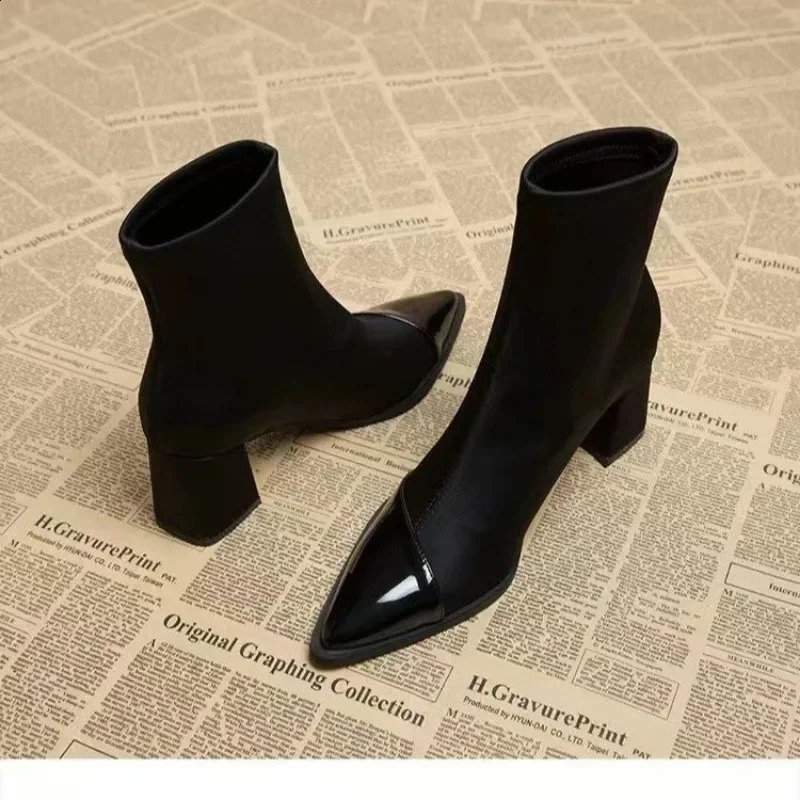 Shoes Female Fashion Ankle Womens Boots Pointed Toe Office and Career Plus Size Solid Shoes for Women Zapatos 241226