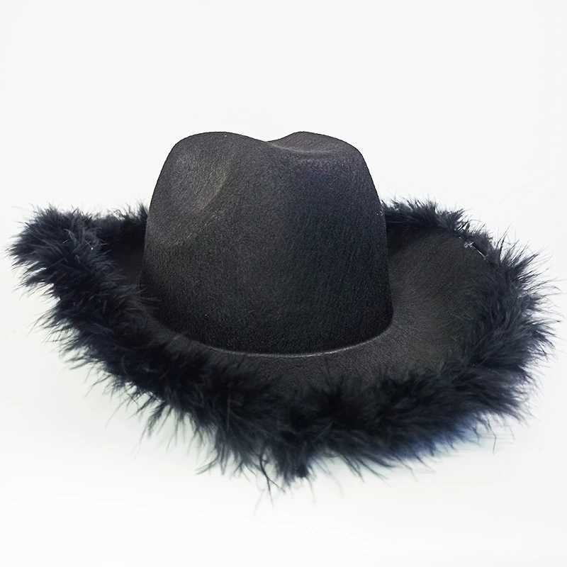 1 gorgeous fluffy feather Brim denim hat wide Brim pink denim hat Mardi Gras Rave Playing Dr Up W241225
