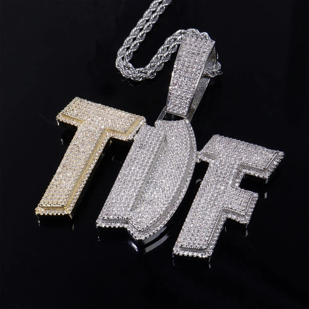 Custom Iced Out Micro Pave Cubic Zircon Double Layer Word Pendant For Women Personalized Name Necklace Hip Hop Jewelry Gifts 241226