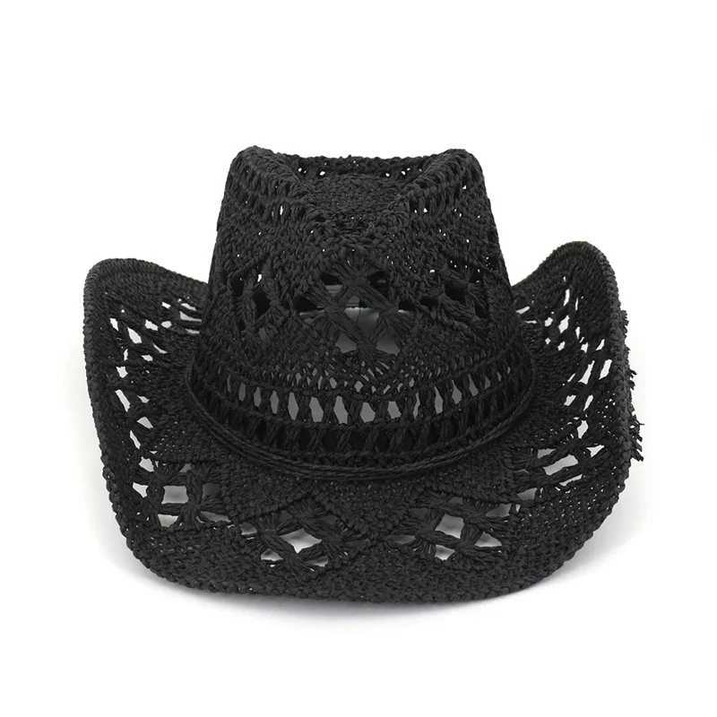 Summer Outdoor Mens and Womens Hand Woven Western Cowboy Each Hat Wide Brown Breathable Beach Jazz C Sunscreen Hat W241225