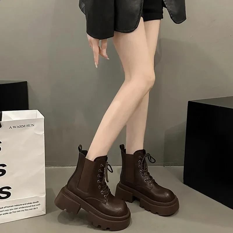 High Quality Ladies Shoes Front Lace-up Womens Boots Fashion Round Toe Office and Career Solid Ankle Bootszapatos 241226