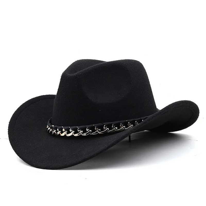 Size 3 Western Cowboy Hat Chain Decoration Wide Brim Jazz Felt C Retro Womens Fedora Hat Outdoor Parents Children Riding Sun Hat W241225