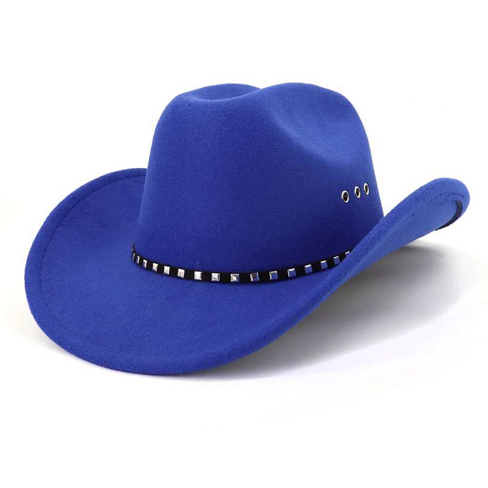 Rivet Western Mens Cowboy Hat Retro Charm Cowboy Girl Church Jazz Felt Cs Sombrero Hombre Gentleman Top Hat W241225