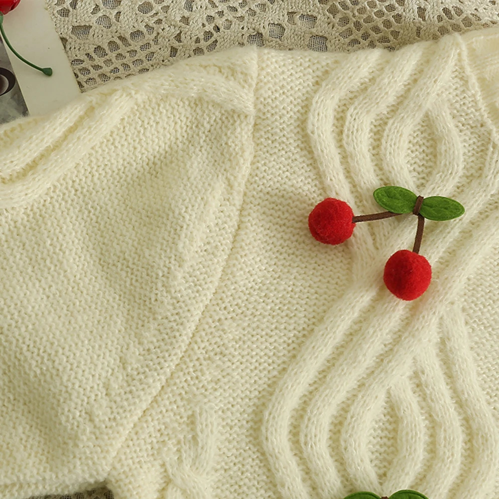 YuooMuoo Chic Fashion Cherry Knitted Cardigan Women Autumn Cute Button Up Oneck Long Sleeve Coat Streatwear Lady Y2K Sweaters 241225