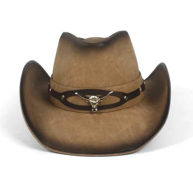 Cowboy Hat Womens Western Cowboy Hat Dad Gentleman La Leather Straw Hat Hombre Jazz Cs Size 58CM W241225