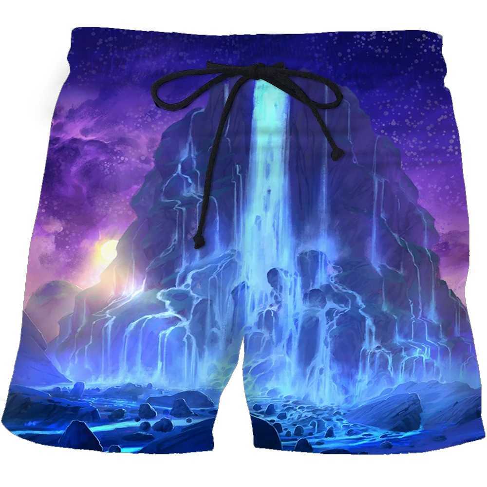 Adult mens childrens 3D printed beach pants quick drying blue flame fitness shorts fun scenery street thin fashionable clothing W241226