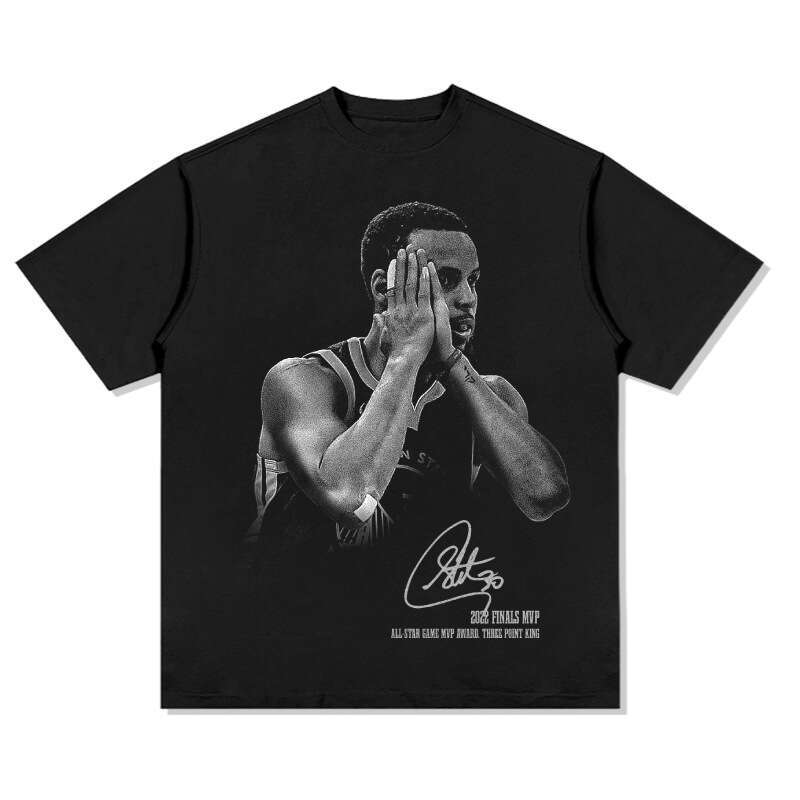 Curry's signature action night American printed short sleeved washed vintage t-shirt trend