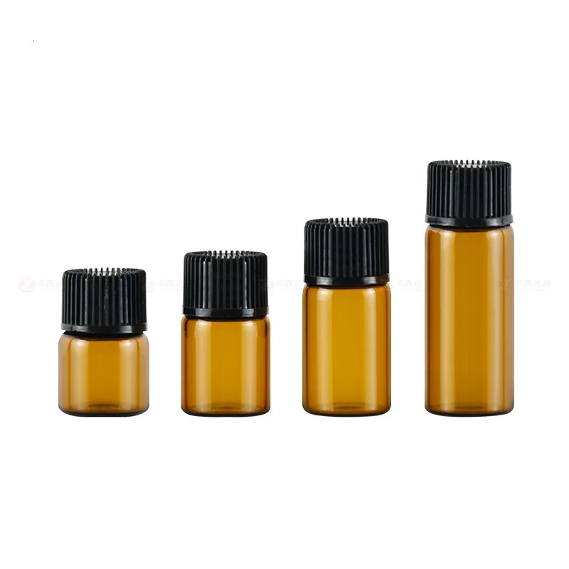 20/50/100/200PCS Mini Empty Glass Amber Essential Oil Bottle with Orifice Reducer Refillable Vials Cosmetic Sample Test Tube 241225