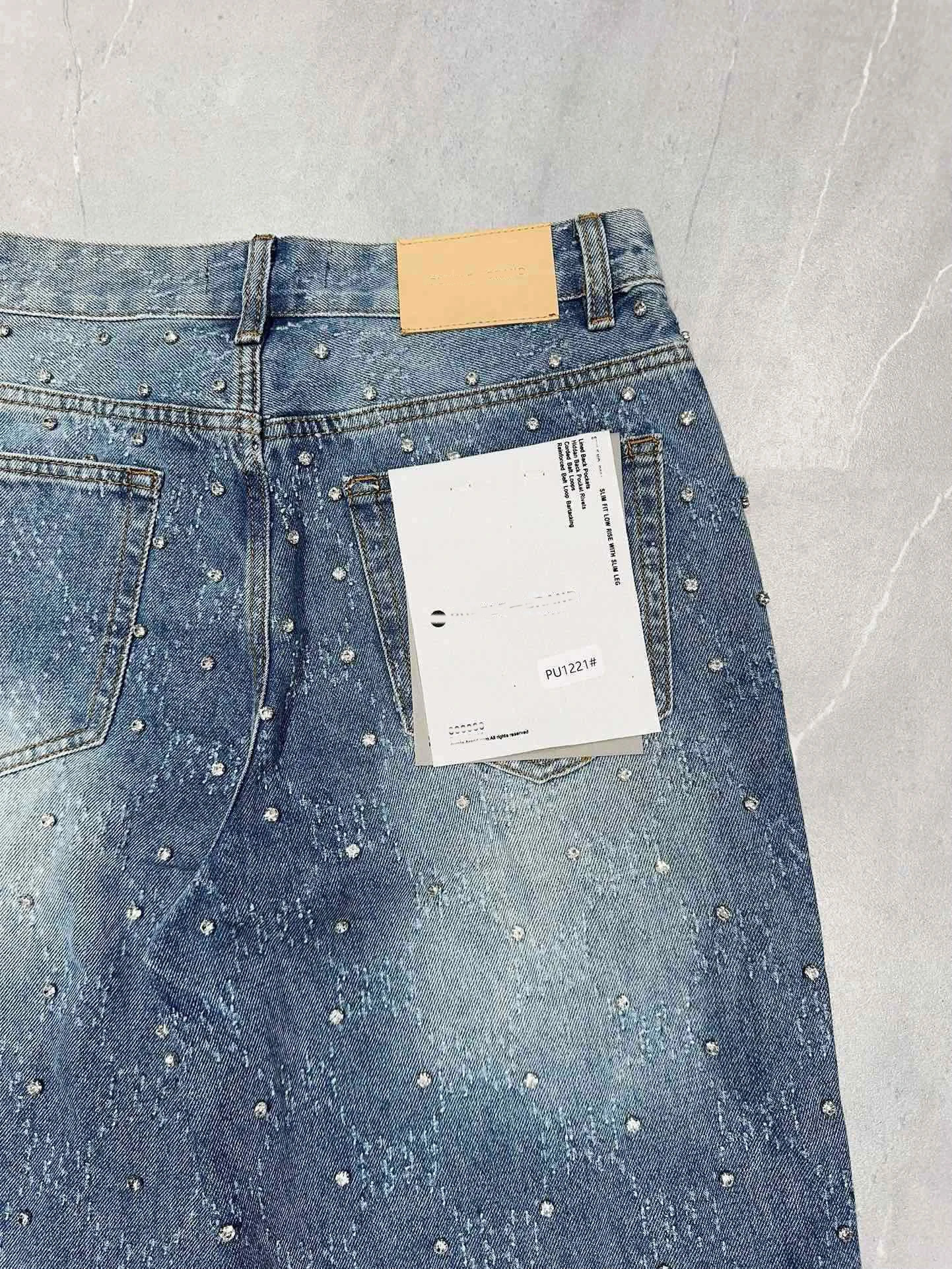 Heavy Weight Blue Diamonds Mens Baggy Pants American Streetwear Rhinestones Wide Leg Denim Jeans 241225