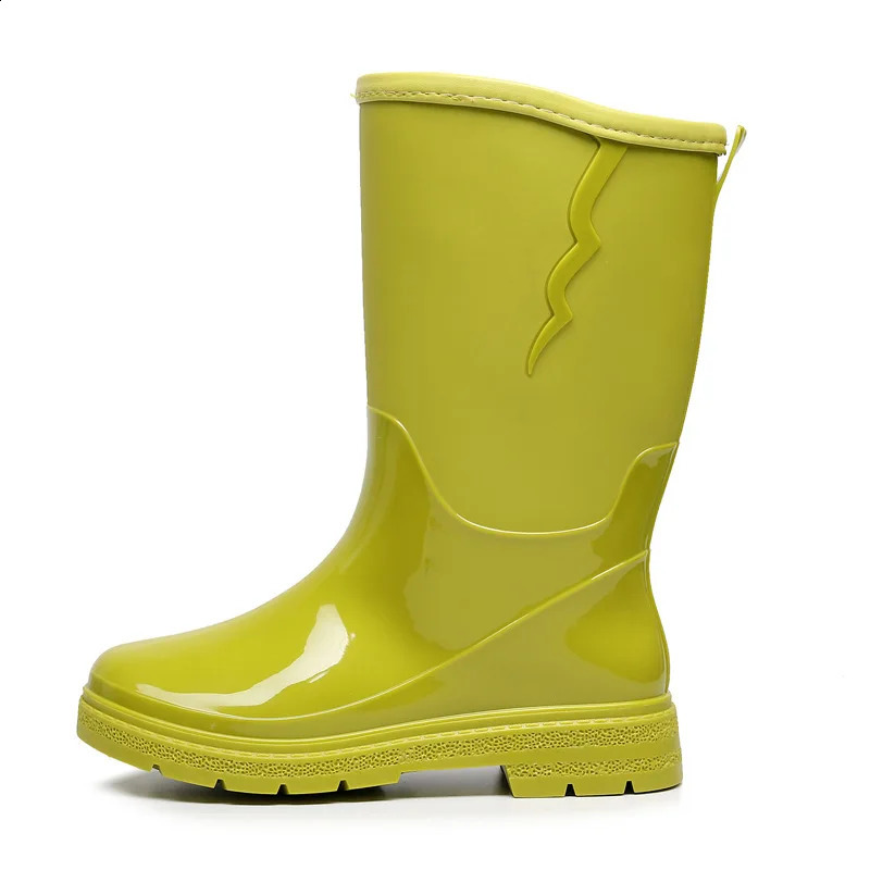 Women Rainboots Fashion Casual Non-slip Work Shoes Outside Waterproof Mid-calf High Boots Removable Warm Plush Boots Four Season 241226