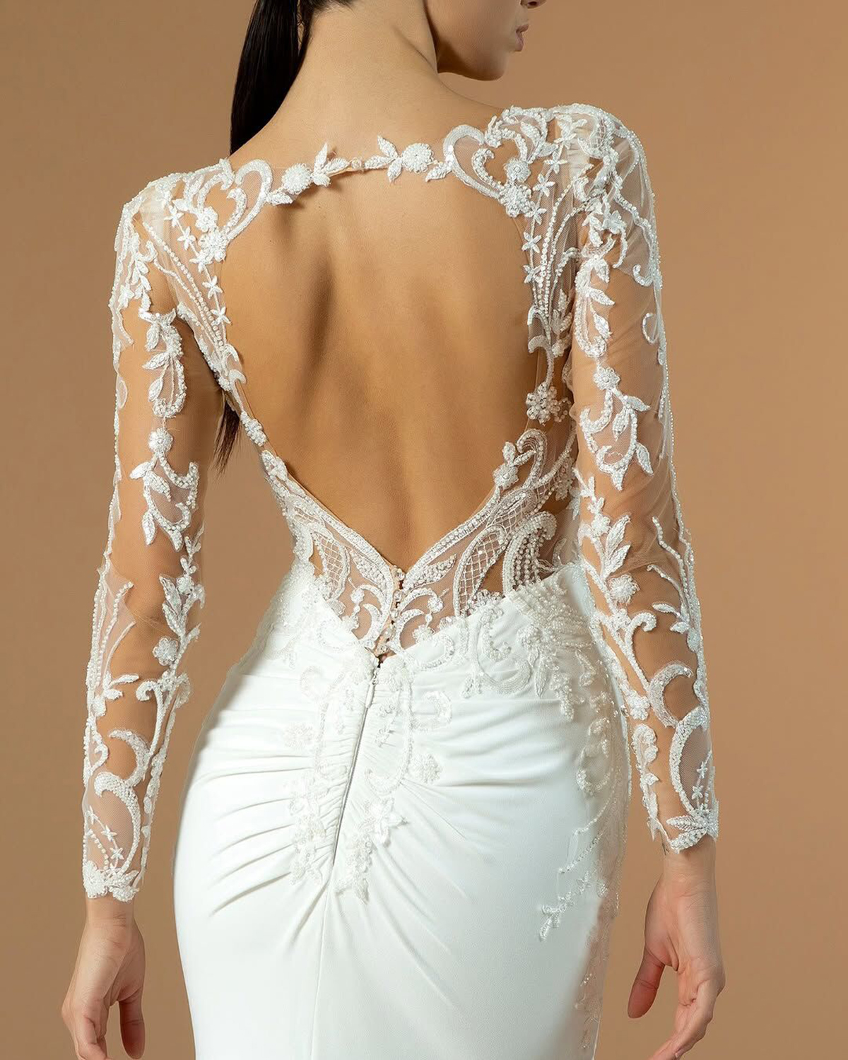 Sexy Mermaid Wedding Dresses V-Neck Backless Long Sleeve Lace Up Appliques Embroidery Bridal Gowns Sweep Train Custom Made Vestidos De Novia
