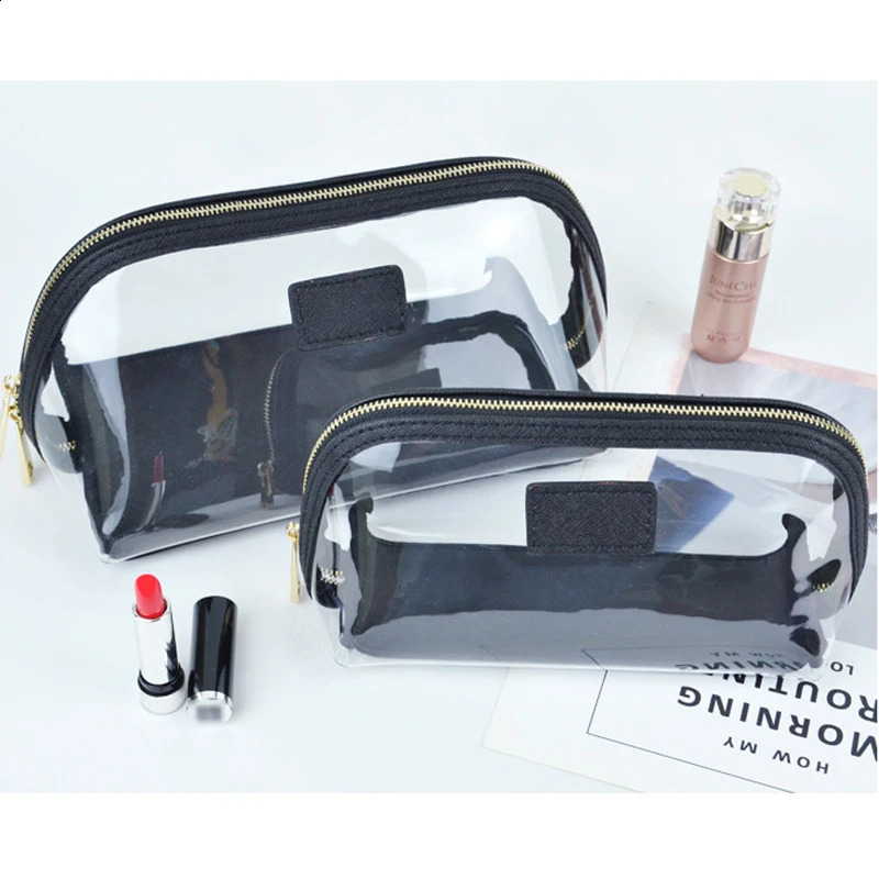 Saffiano Portable Travel Clear PVC Cosmetic Bag Transparent Waterproof TPU Wash Bag Makeup Storage Bag Fashion Summer Beach Gift 241226