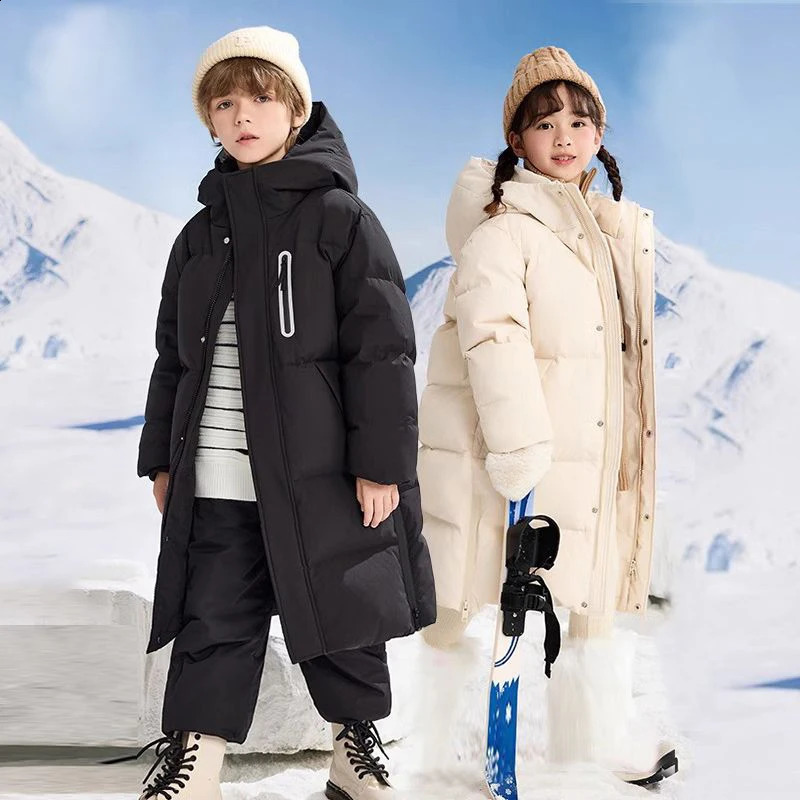 Childrens Down Cotton Jackets for Boys Girls Winter Long Big Kids Clothing Extremely Cold and Thick Outerwear CH448 241225