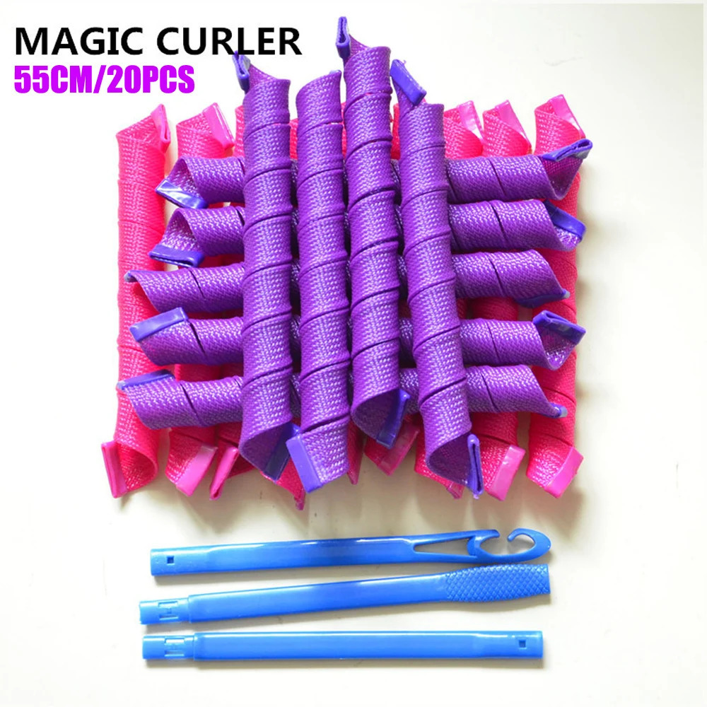 20Pcs/bag 55cm Magic Curlers Fashionable Hair Rollers Easy To Use No Heat Curl Spiral Curls Styling Kit for Long Hair Hairstyle 241225