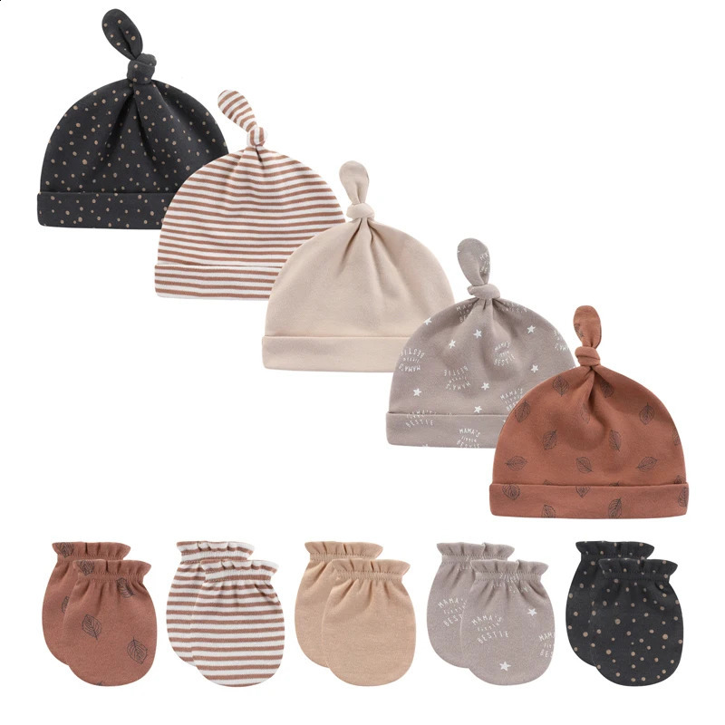 Unisex born Cotton Baby Boys Sleep Headwear Solid Color Fitted HatsGloves Set Girls Nightcap Cartoon Accessories 241225