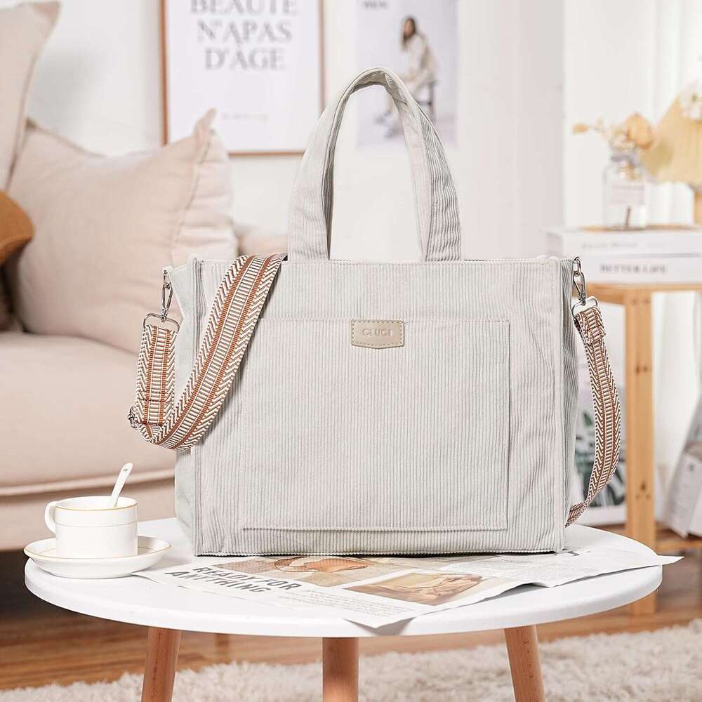 Corduroy For Women Casual Zipper Tote Fashion Shoulder Handbag Hobo Bag