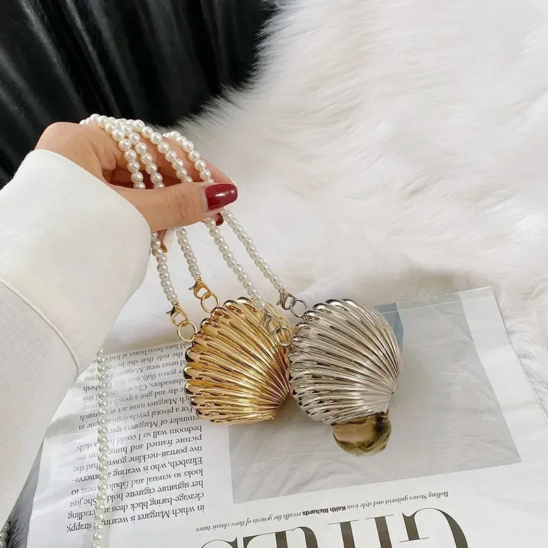2024 Summer Lipstick Bags for Women Fashion Pearl Mini Purse Crossbody Bag High Quality Gold Shell Bag er Shoulder Bag 241223