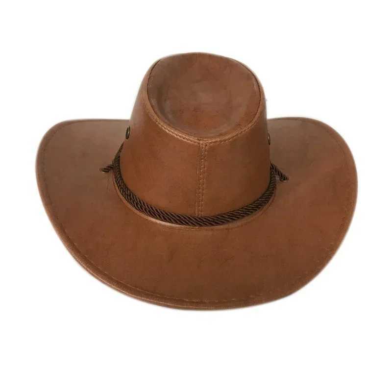 Mens Brim synthetic leather cowboy hat mens retro felt wide Brim bucket hat mens clothing decoration products W241225