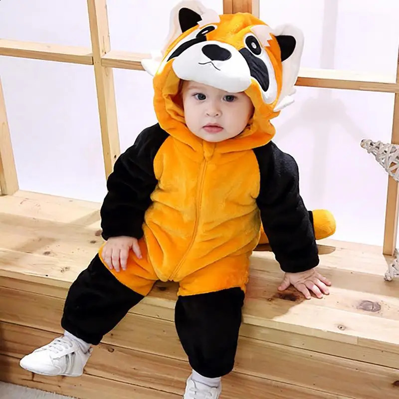cute Baby Romper Winter Costume Toddler Infant Clothes Kids Overall Animal Jumpsuit cartoon Raccoon Onesie for Girls Boys Bebe 241225