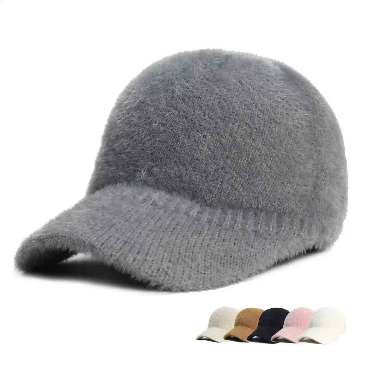 Fashion Fluffy Baseball Cap Men Women Knitted Warm Winter Solid Color Casual Elegant Hairy Fluff Hat Gorras De caps 241226