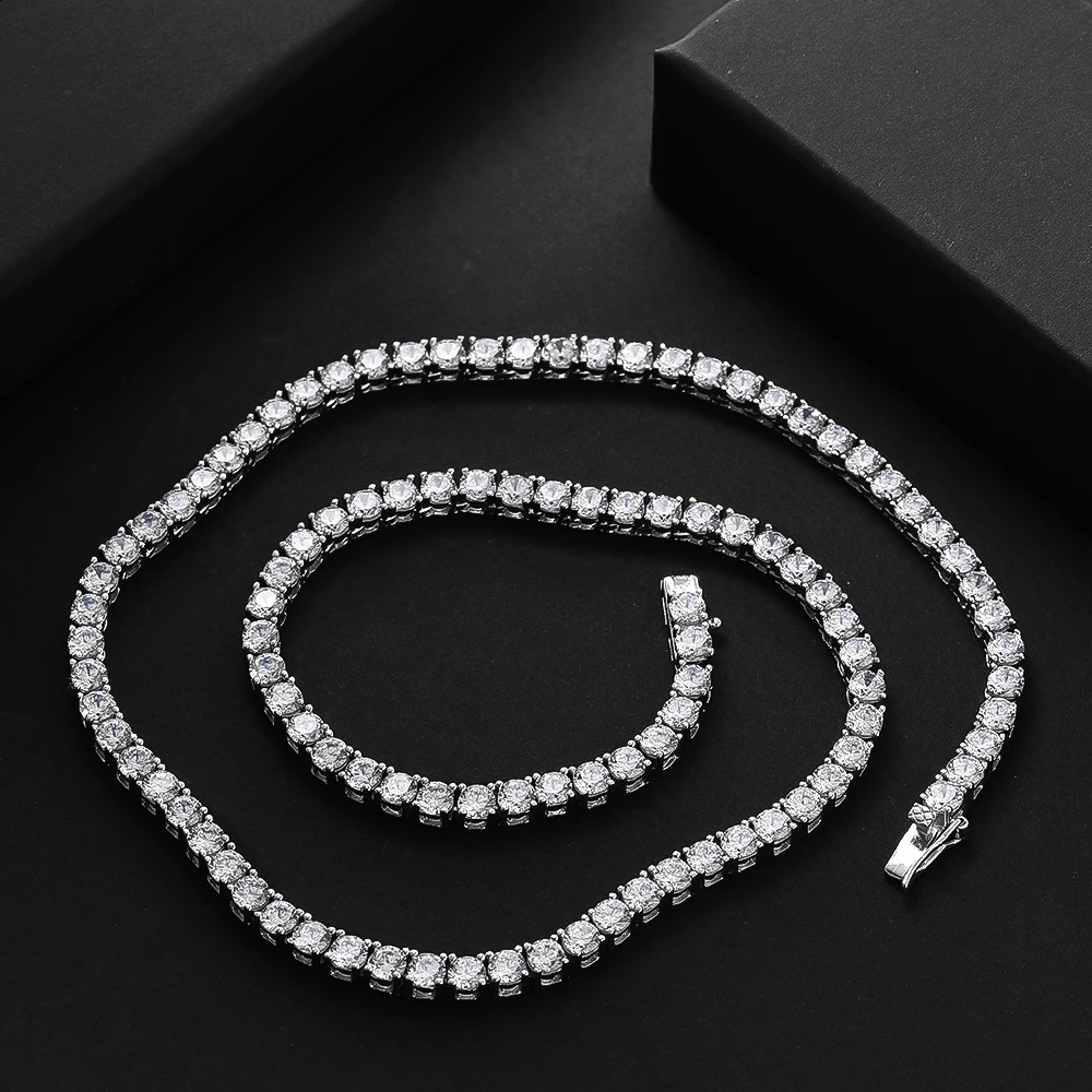 OEVAS 100% 925 Sterling Silver Full 3mm4mm y High Carbon Diamond Tennis Chains Necklace Sparkling Party Fine Jewelry Gifts 241226