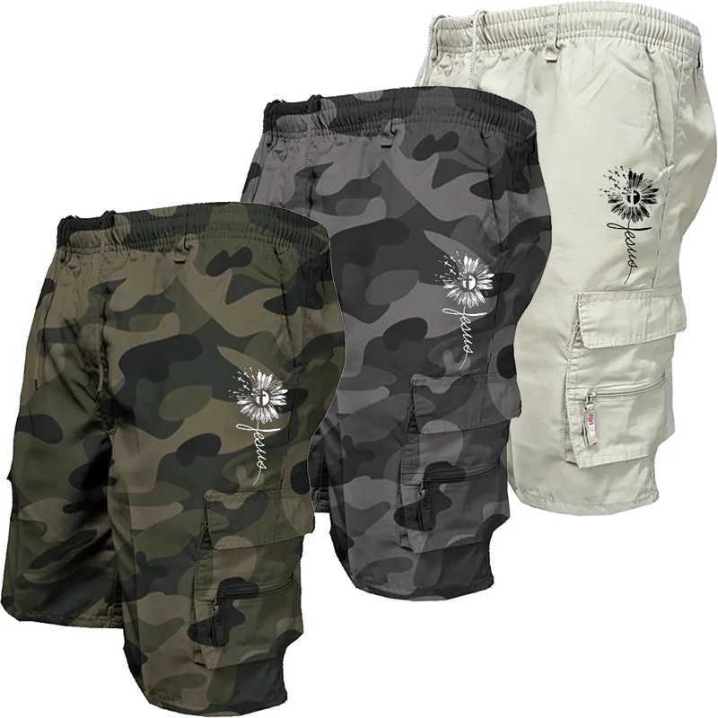 High quality mens casual shorts with loose fit and camouflage tactical shorts W241226