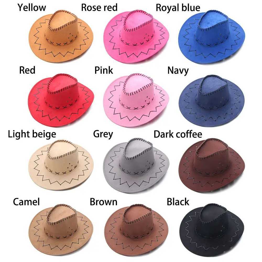 Fashionable Western suede denim hat unisex wide brown jazz hat Fancy Dr Accory W241225