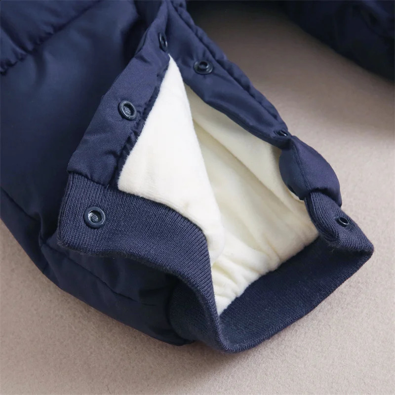 Baby Padded Warm Rompers Winter Boys Girls Thick Plus Velvet Jumpsuits Windproof Hooded Overalls Snowsuit One Piece Bodysuit 241225